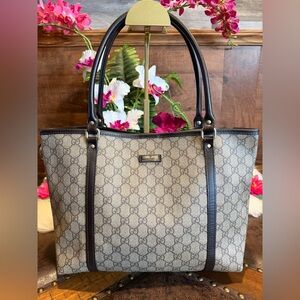 Gucci Monogram Beige and Dark Brown Tote